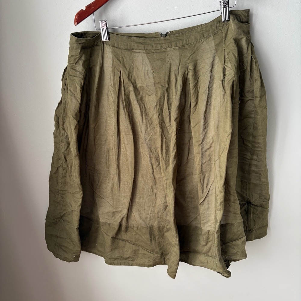 Talbots Elegant Olive Green Pleated Skirt Womens Plus Size 16 Lined 100% Cotton